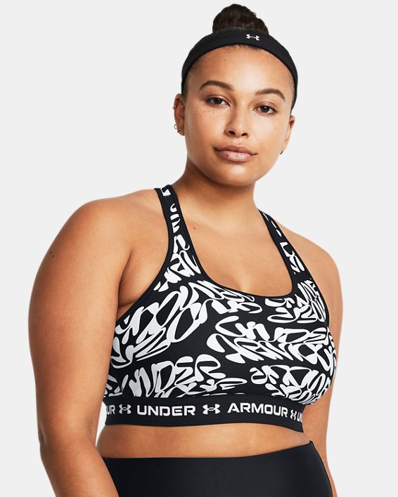 Women's Armour® Mid Crossback Printed Sports Bra in Black image number 4